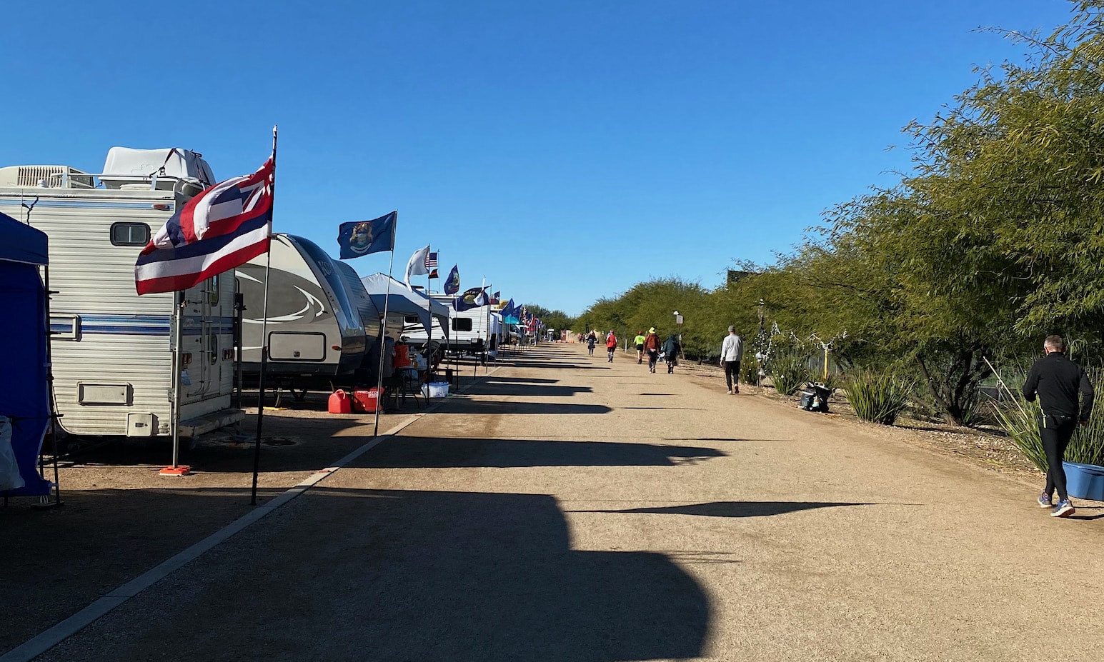 RV Park at Across the Years with runners on dirt track.